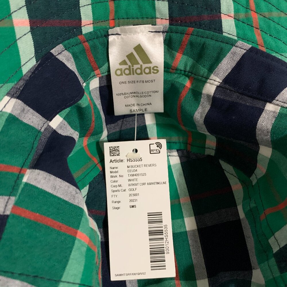 Adidas Bucket Hat Golf Reversible Ladies Womens Green Plaid White Blue One Size - Picture 6 of 12